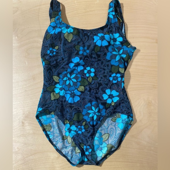 Catalina Floral Blue and Green Swimsuit 1X (16W) (NB) - Picture 4 of 7